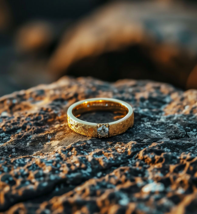 Vintage gold wedding band with diamond.