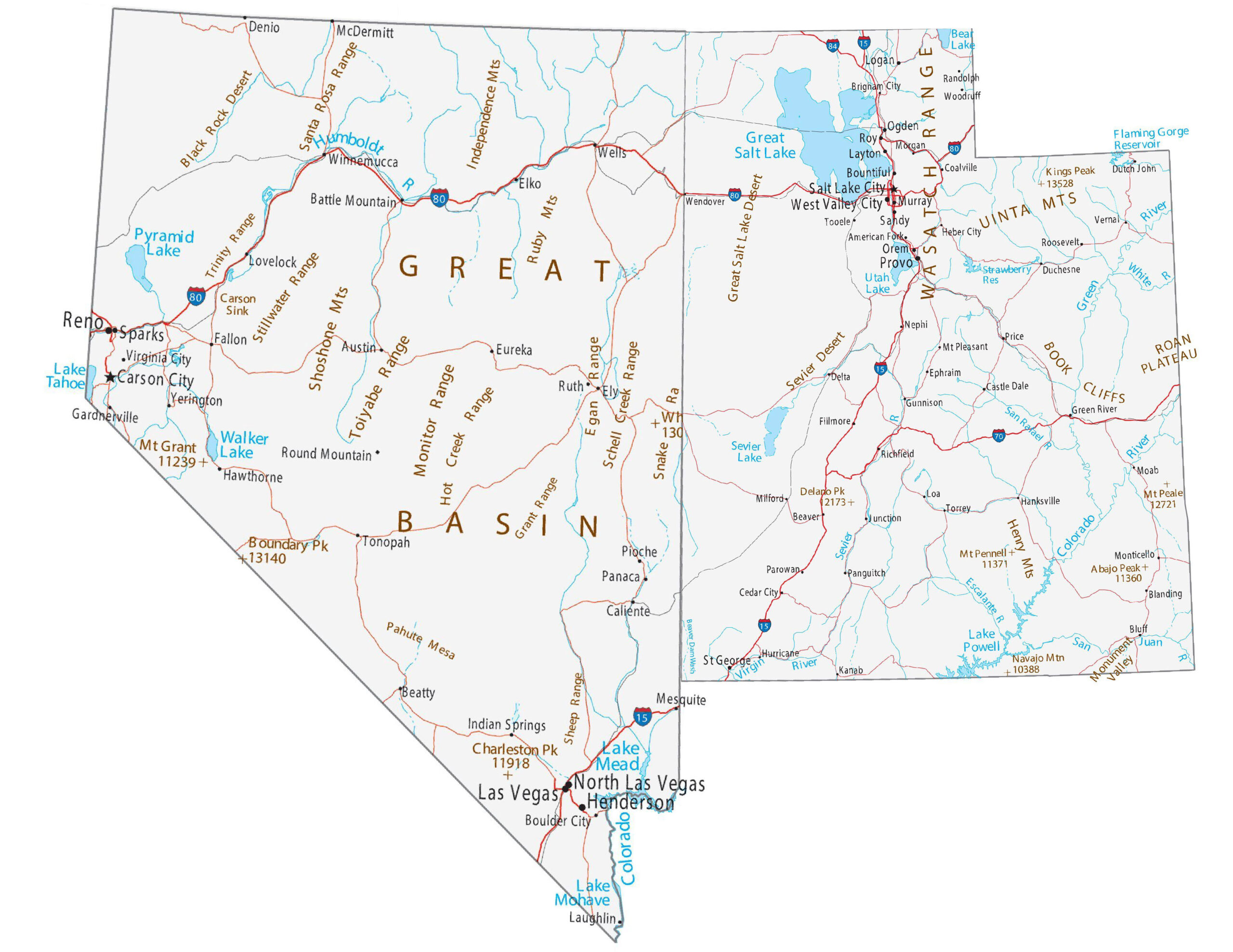 Map of Utah and Nevada